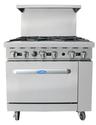 RANGE-36&quot;W-6 BURNERS-NATURAL 
GAS-W/STANDARD OVEN CASTERS 
INCLUDED 2/5 YEAR WARRANTY 