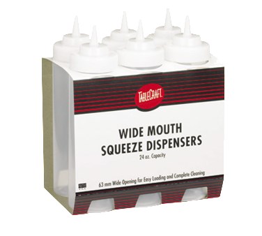 SQUEEZE BOTTLE-16OZ CLEAR 6/PK WIDEMOUTH CONE TIP