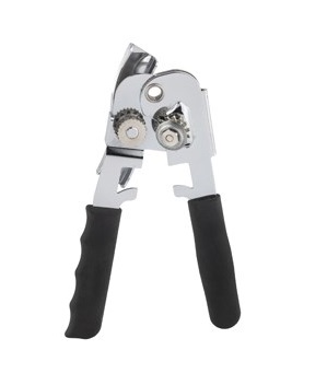 CAN OPENER-MANUAL-BLACK RUBBER 
HANDLE-CHROME PLATED