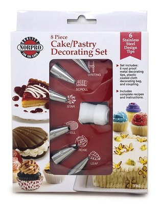 PASTRY/CAKE DECORATING SET  8-PIECE REUSABLE PASTRY BAG