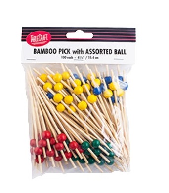 BAMBOO PICKS-100/PACK (25 OF  EACH COLOR)