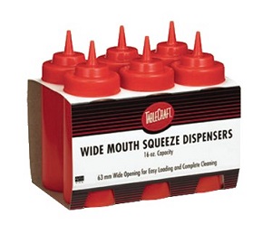 SQUEEZE BOTTLE- 8 OZ RED 6PK WIDEMOUTH CONE TIP