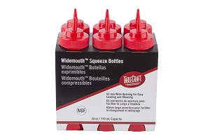 SQUEEZE BOTTLE-24 OZ RED 6/PK WIDEMOUTH CONE TIP