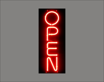 NEON &quot;OPEN&quot; SIGN-VERTICAL RED LETTERS-NO BORDER 24X9