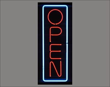 NEON &quot;OPEN&quot; SIGN-VERTICAL RED LETTERS W/BLUE BORDER 