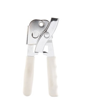 CAN OPENER-MANUAL-WHITE RUBBER  HANDLE-CHROME PLATED