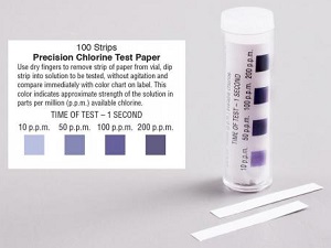CHLORINE TEST STRIPS-100/PK 10 TO 200 PPM